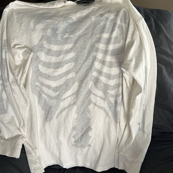 Blvck Scvle White Skeleton Graphic Reversible Design Casual Pullover Long Sleeve - Picture 8 of 12